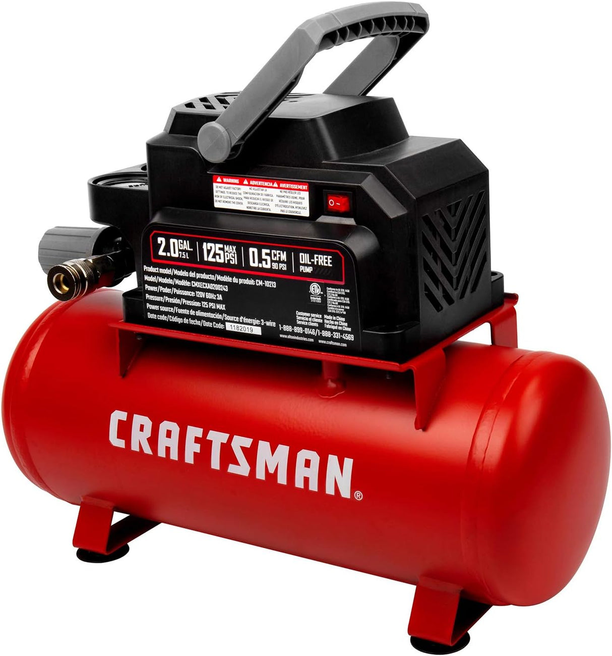 Compresor de Aire Portátil 2 Gal 1/3 HP Oil-Free Craftsman CMXECXA0200243