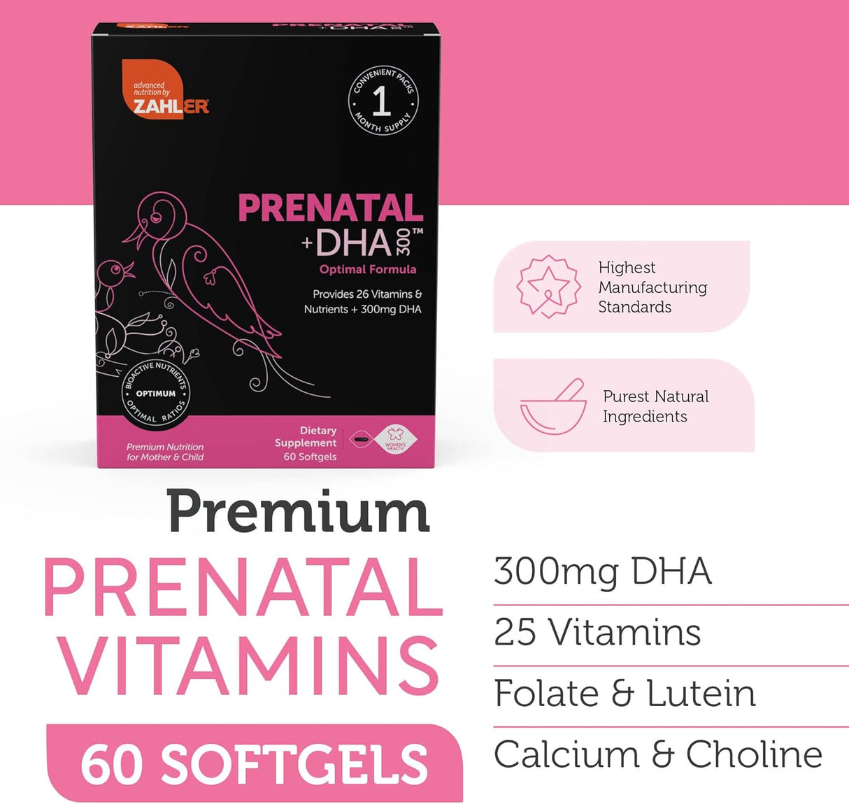 Suplemento multivitamínico de DHA Zahler Prenatal premium
