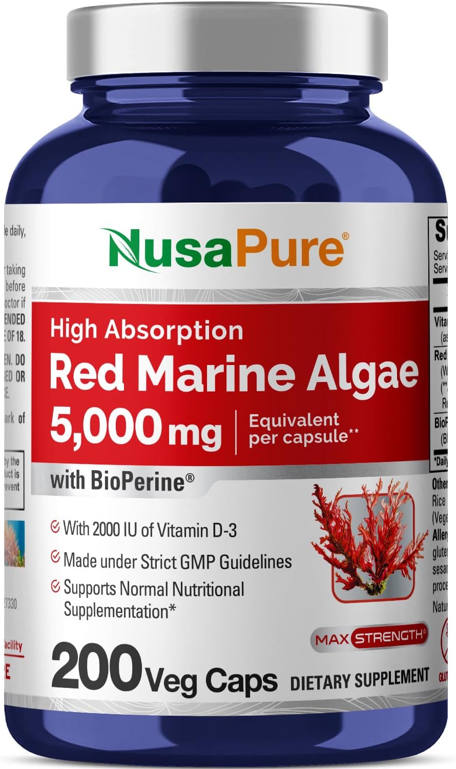 Algas Marinas Rojas 5000 mg con Bioperine, 200 Cápsulas