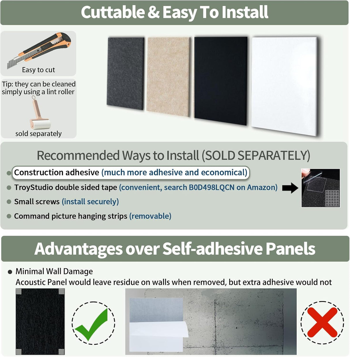 Paneles Acústicos TroyStudio, Absorbentes, Pack de 6, 16x12