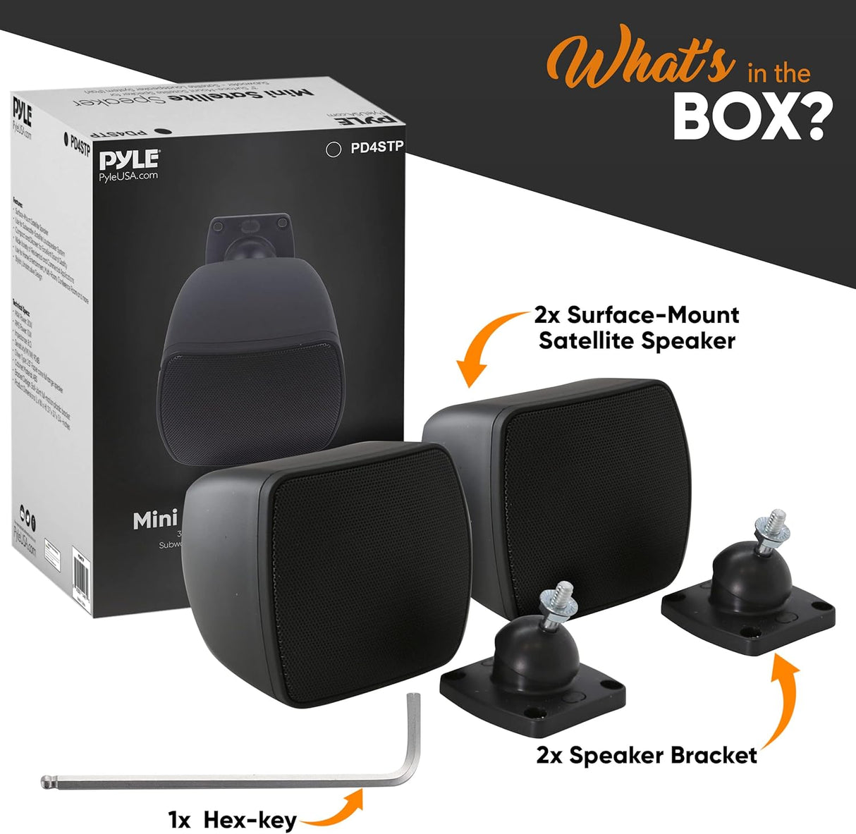 Pyle Mini altavoz satelital, sistema de altavoces satelitales de montaje en superficie de 3 pulgadas para subwoofer (par), uso para sistema de altavoces satélites, elegante y minimalista PD4STP