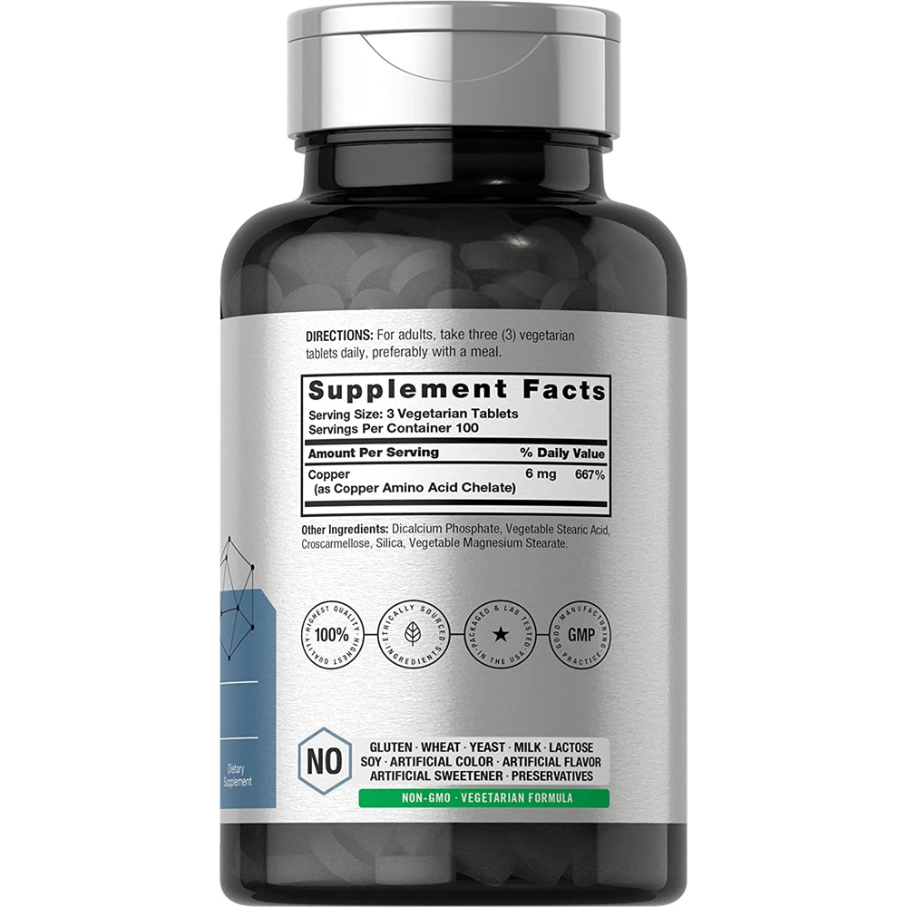Suplementos Alimenticios de cobre quelado 300 tabletas