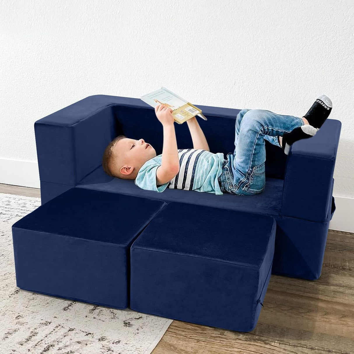 Sofá infantil de espuma para niños MeMoreCool Azul marino