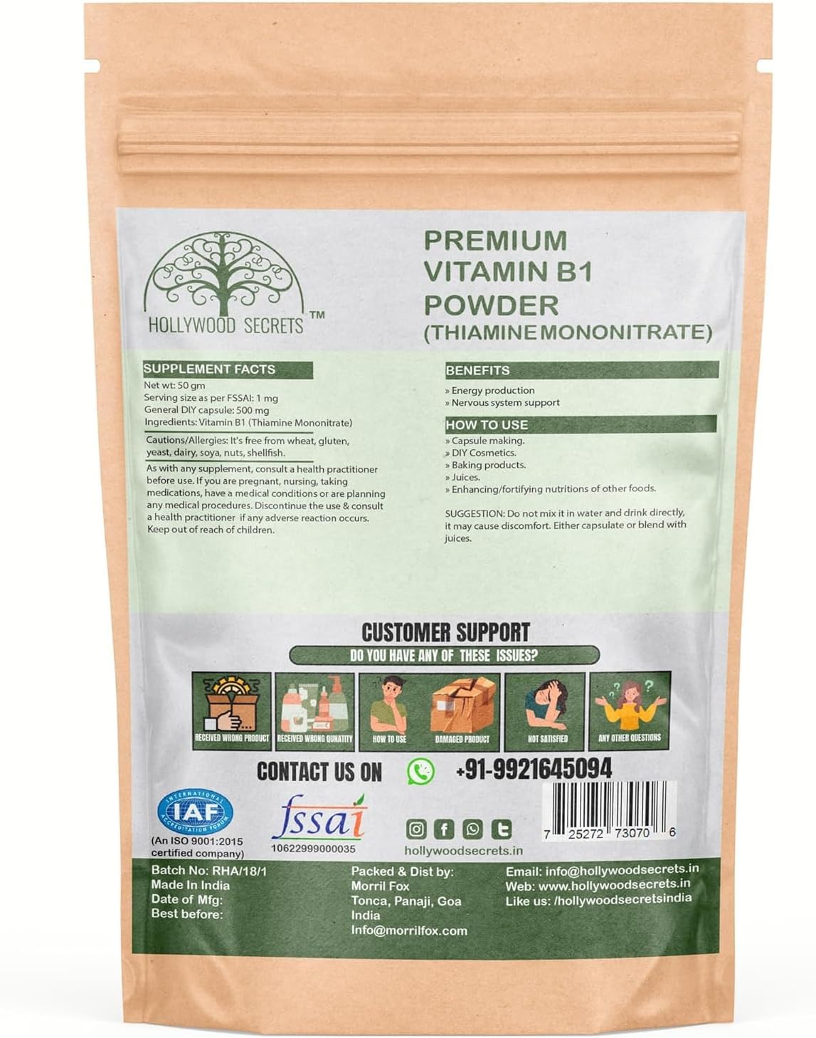 Vitamin B2 Riboflavina Polvo 50g ESH