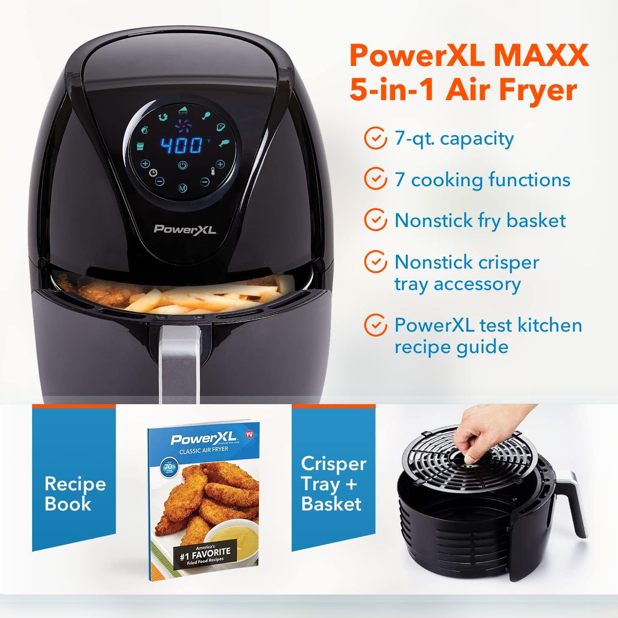 Freidora de aire PowerXL 7 QT Maxx Classic, alta temperatura, nonstick