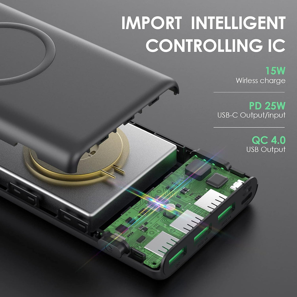 Cargador portátil inalámbrico 33800 mAh 15 W