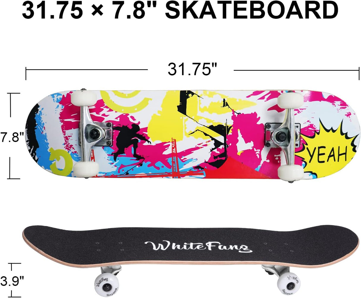 Skateboard Completo 31"x7.88", 7 Capas, Doble Kick, Principiantes