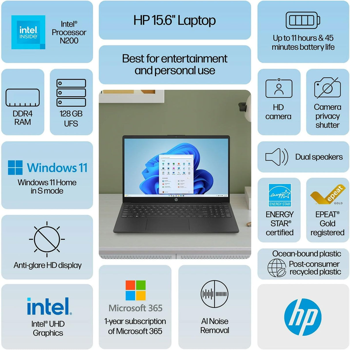 Laptop HP 15.6 Intel N200, 8GB RAM, 128GB, Windows 11