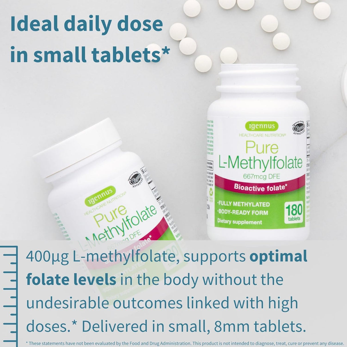 Suplemento Folato puro de 400 mcg, metilfolato optimizado