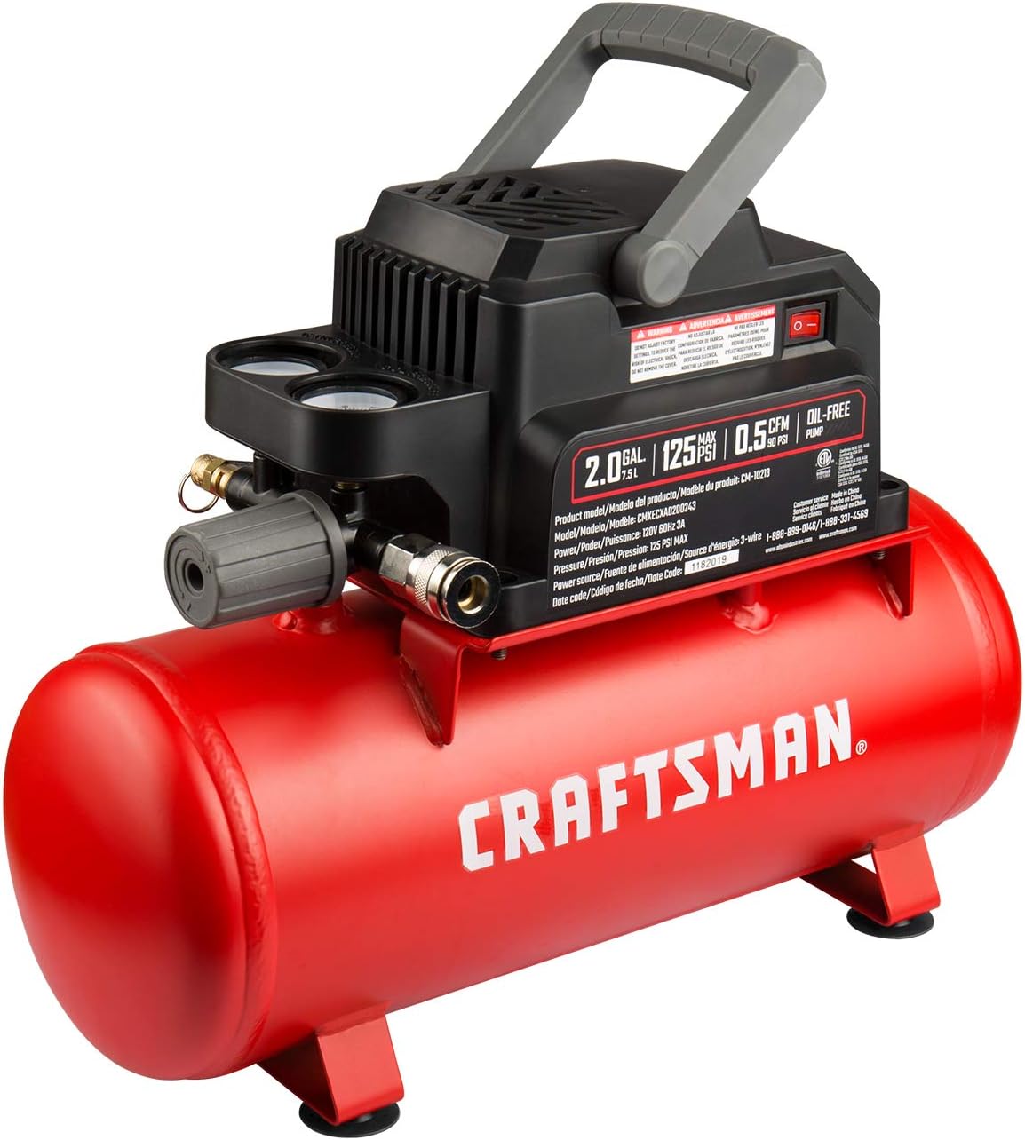 Compresor de Aire Portátil 2 Gal 1/3 HP Oil-Free Craftsman CMXECXA0200243