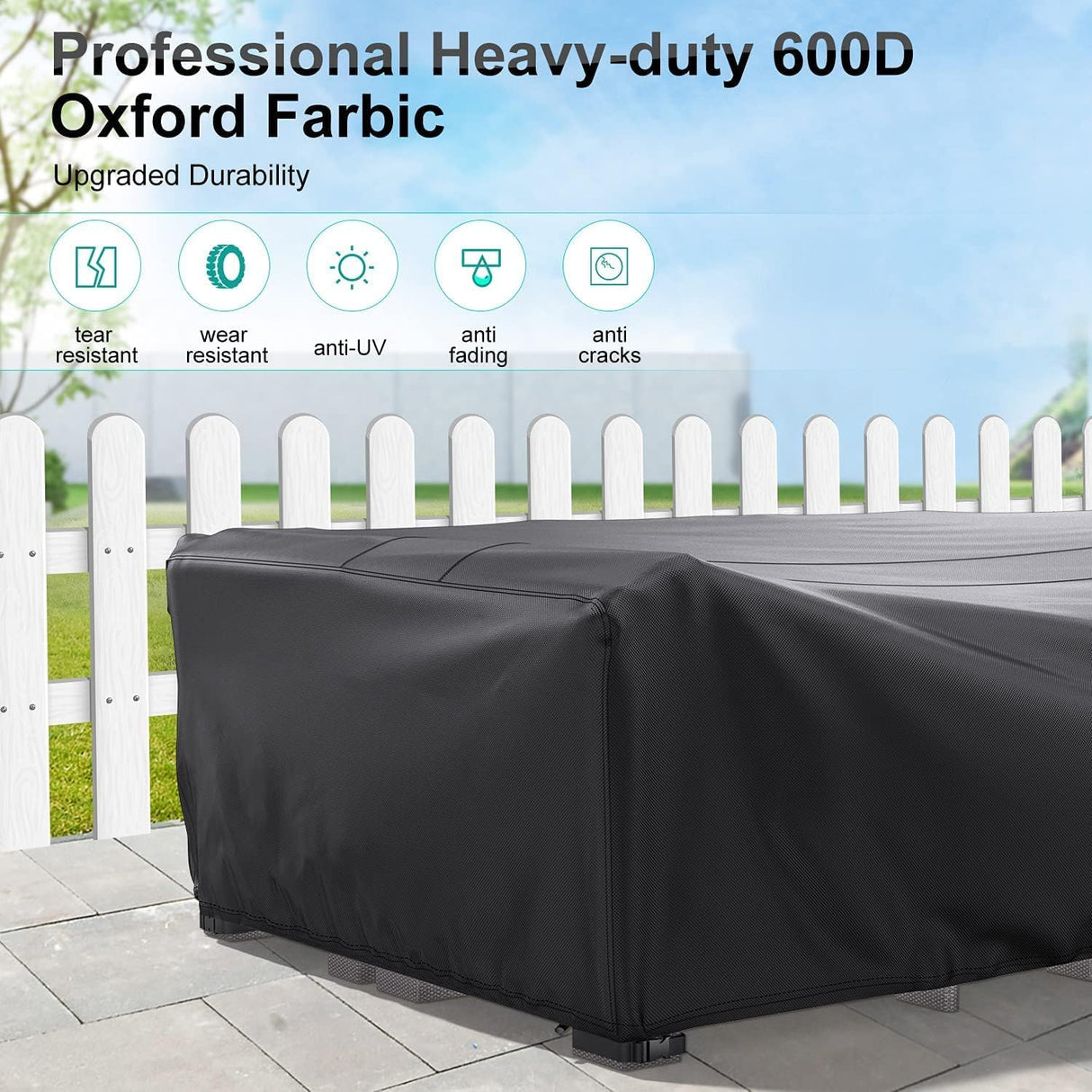 BROSYDA Fundas para muebles de patio, resistente al agua, 600D, para muebles de exterior, juego de fundas para sofá seccional, fundas para mesa y silla, 128 pulgadas de largo x 83 pulgadas de ancho x 28 pulgadas de alto