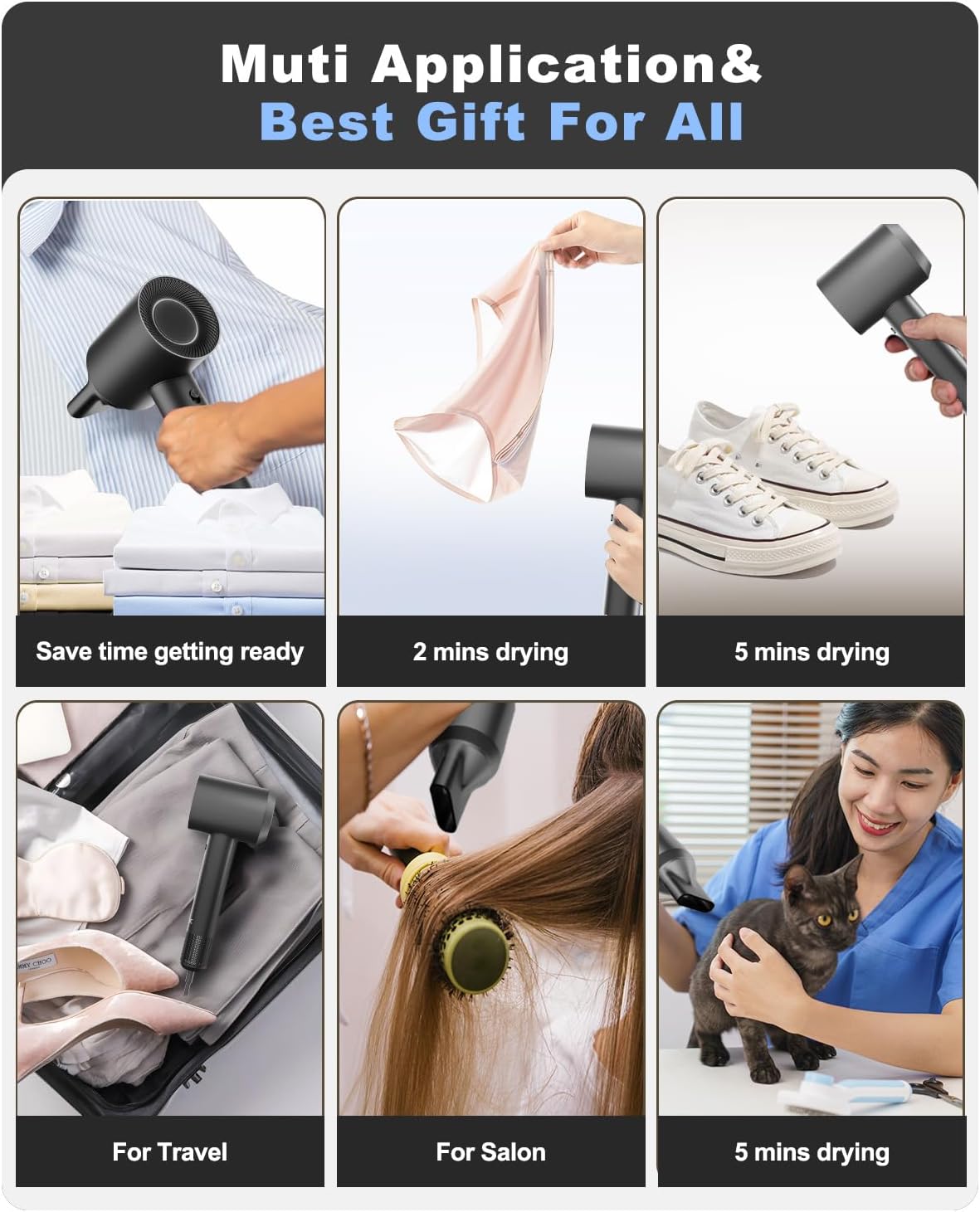 Secador de Pelo 7MAGIC, Motor sin Escobillas, 1400W, Rápido