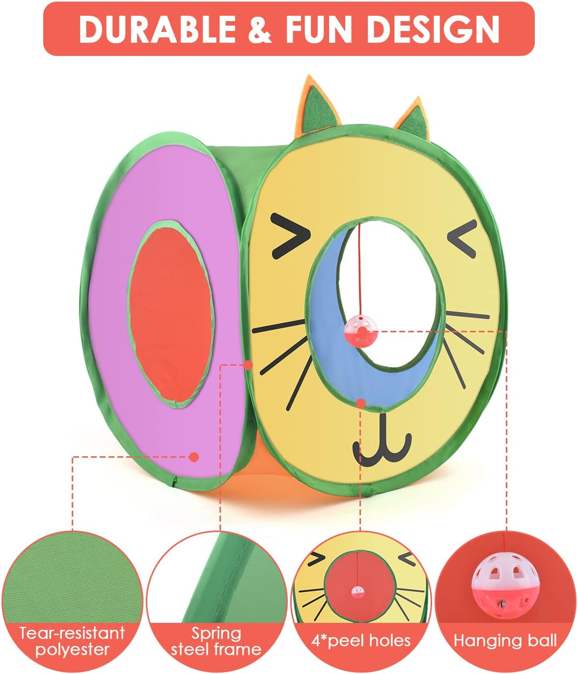 Cueva para gatos Bissap, colapsable, 3 agujeros, modelo Pop Up