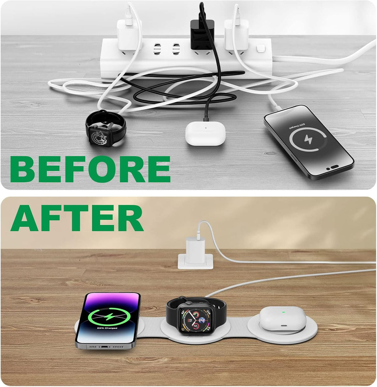 Cargador inalámbrico estación de carga 3 en 1 blanco