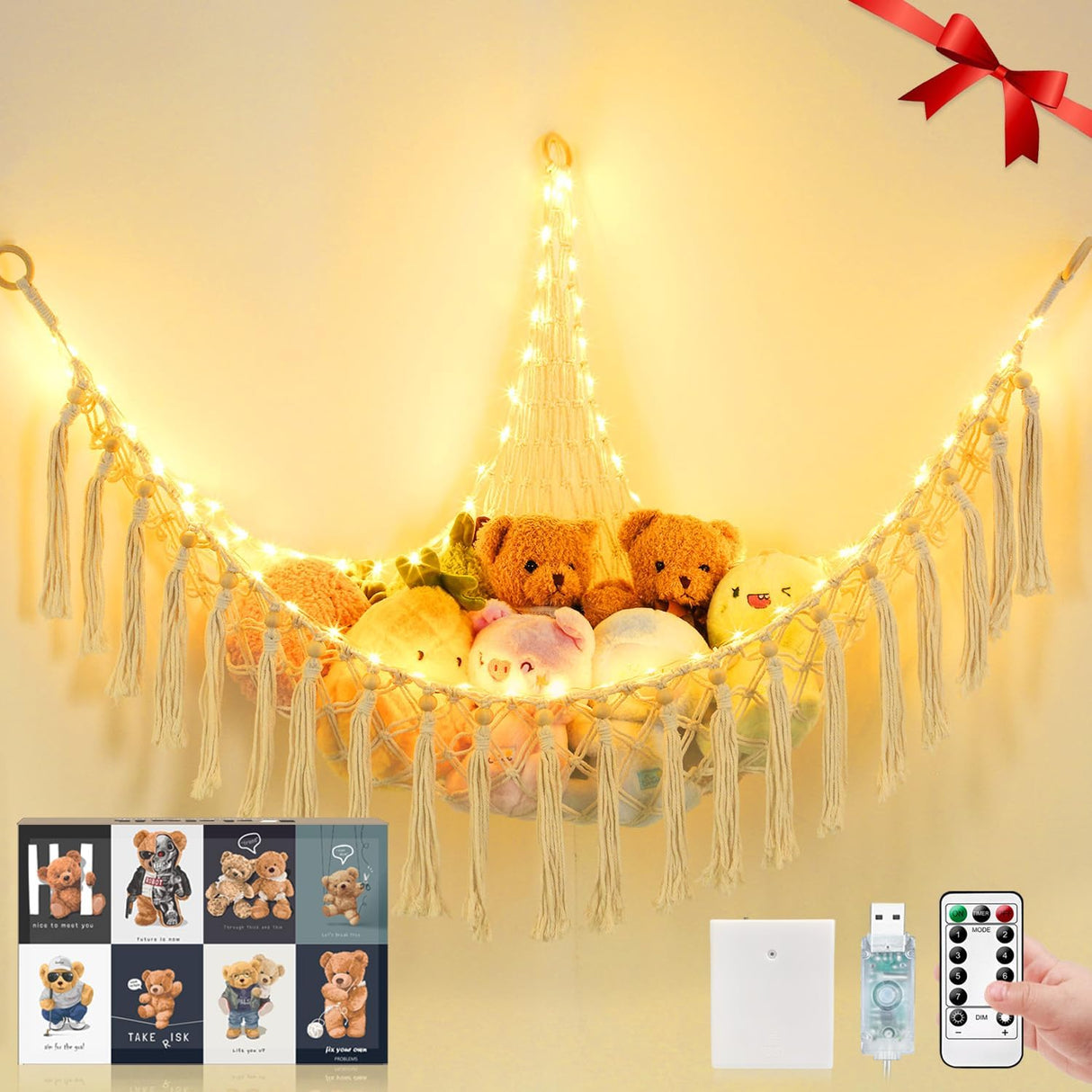 Hamaca para Juguetes XL con 75 LEDs, Macrame, USB, Modelo XL