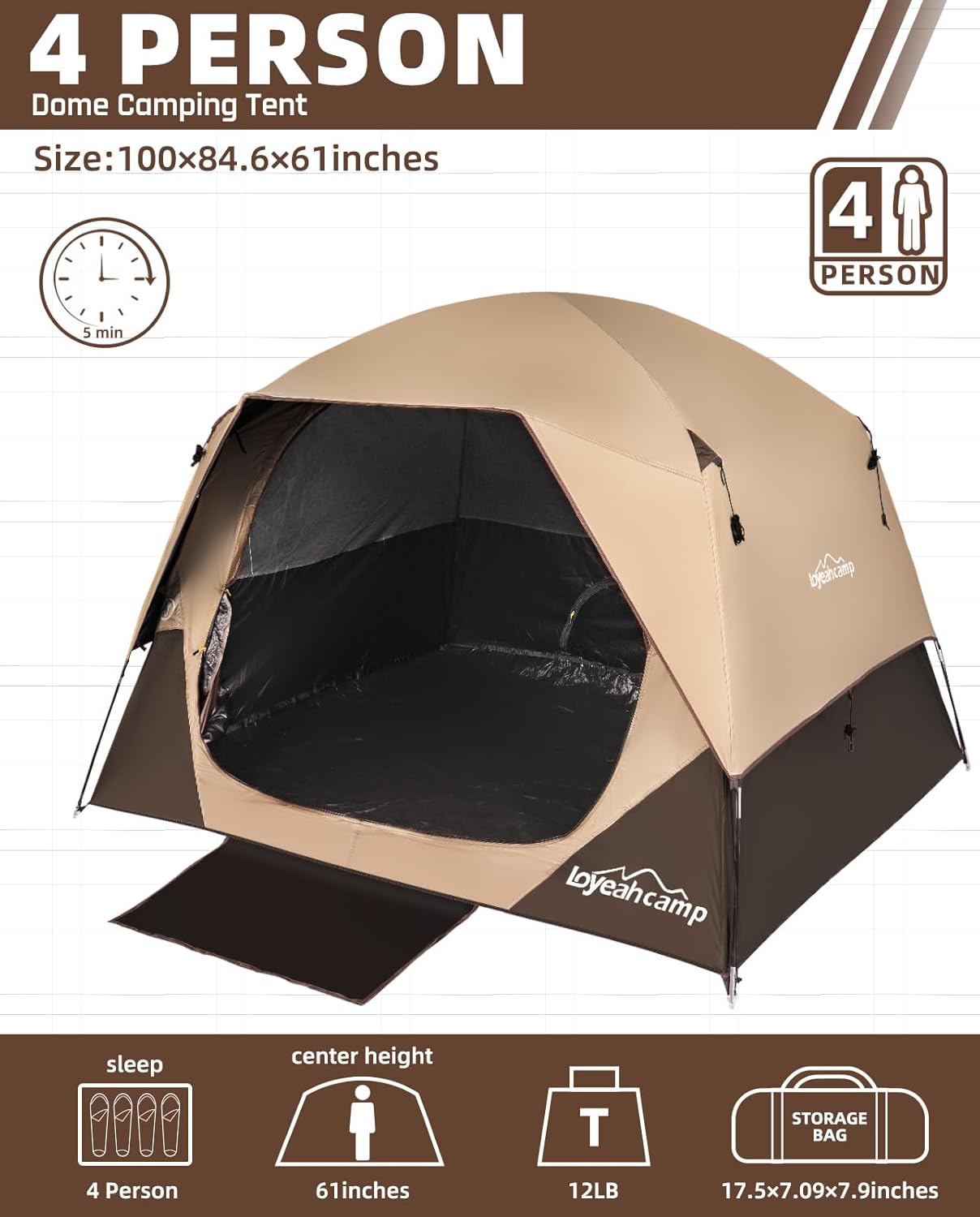 Tienda de Camping Tienda Familiar 4 Personas Impermeable Doble