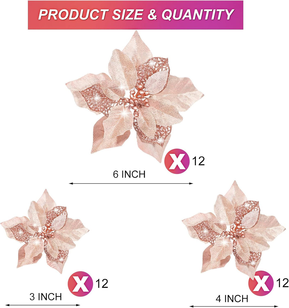 Flores Artificiales Poinsettia, WILLBOND, 36 Piezas, Decoración Navidad