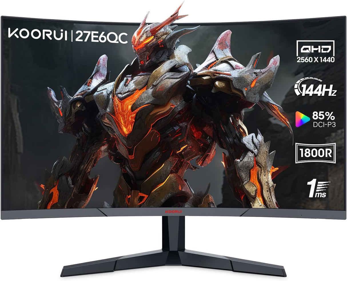 Monitor KOORUI 27 QHD 2560P 144Hz Curvo, Ajustable, 1ms