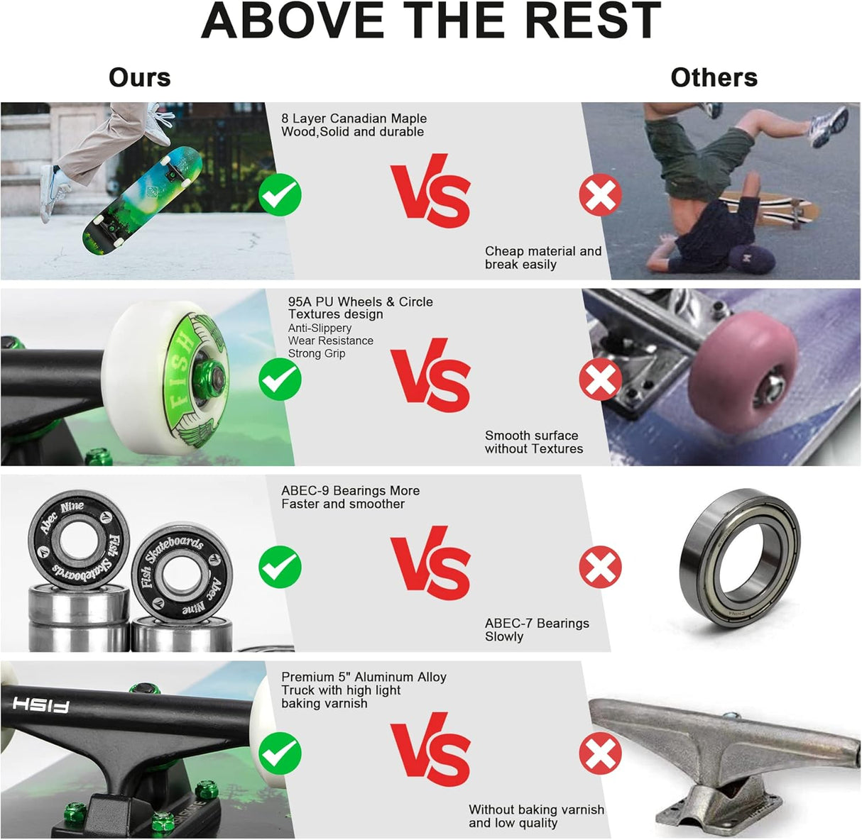 Skateboard Doble Kick 31" Maple 8 Capas para Chicas y Adultos