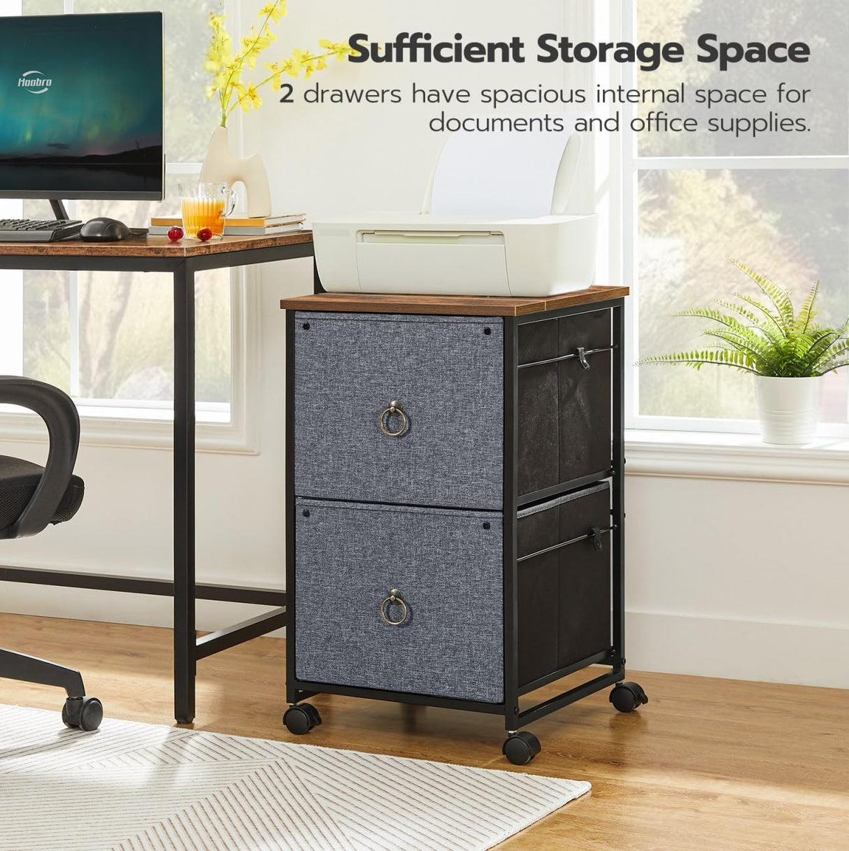 Gabinete de archivos móvil HOOBRO, 2 cajones, modelo BFG20WJ01