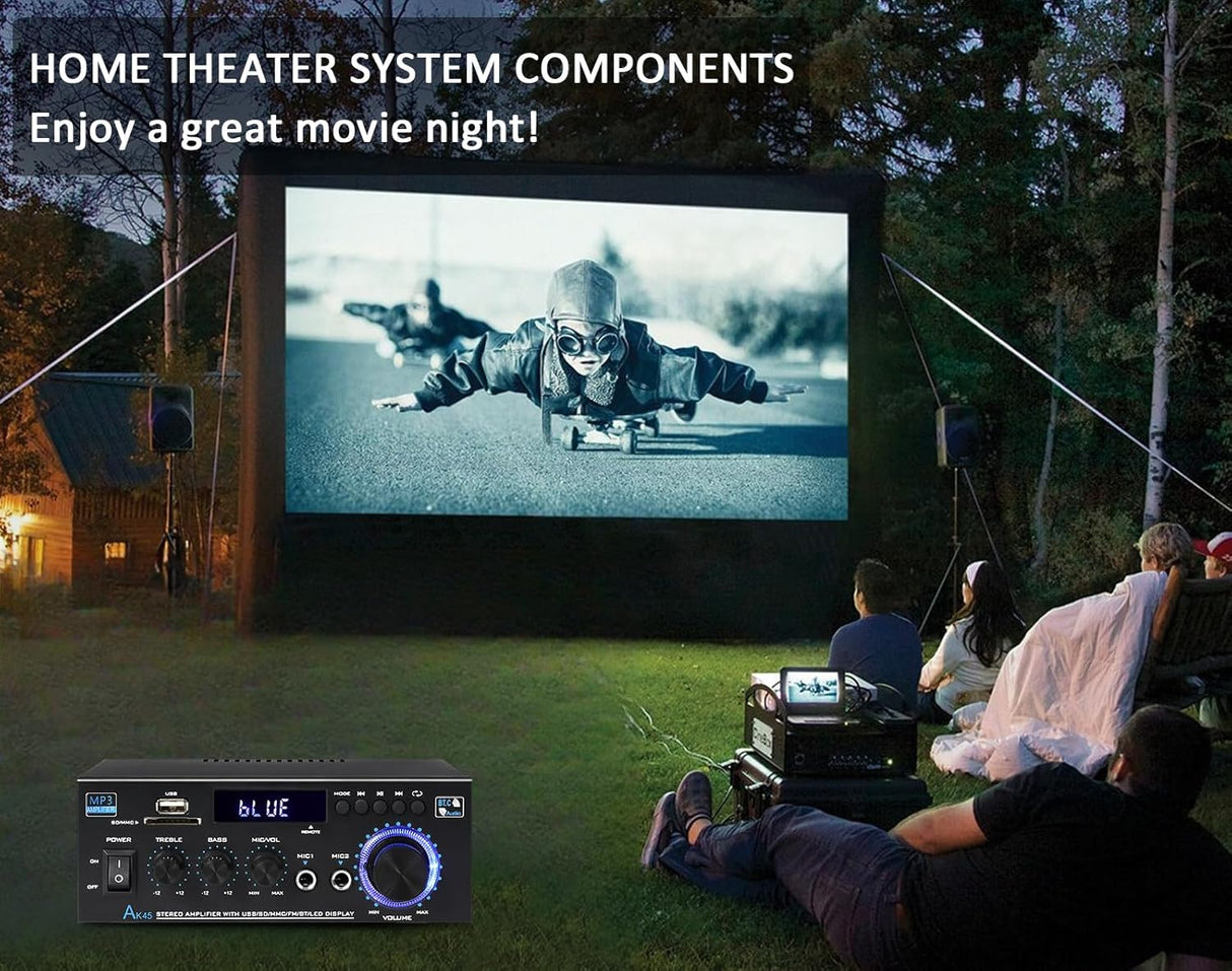 Amplificador Estéreo Bluetooth 5.0, 300W, 2.0 Canal, AK45