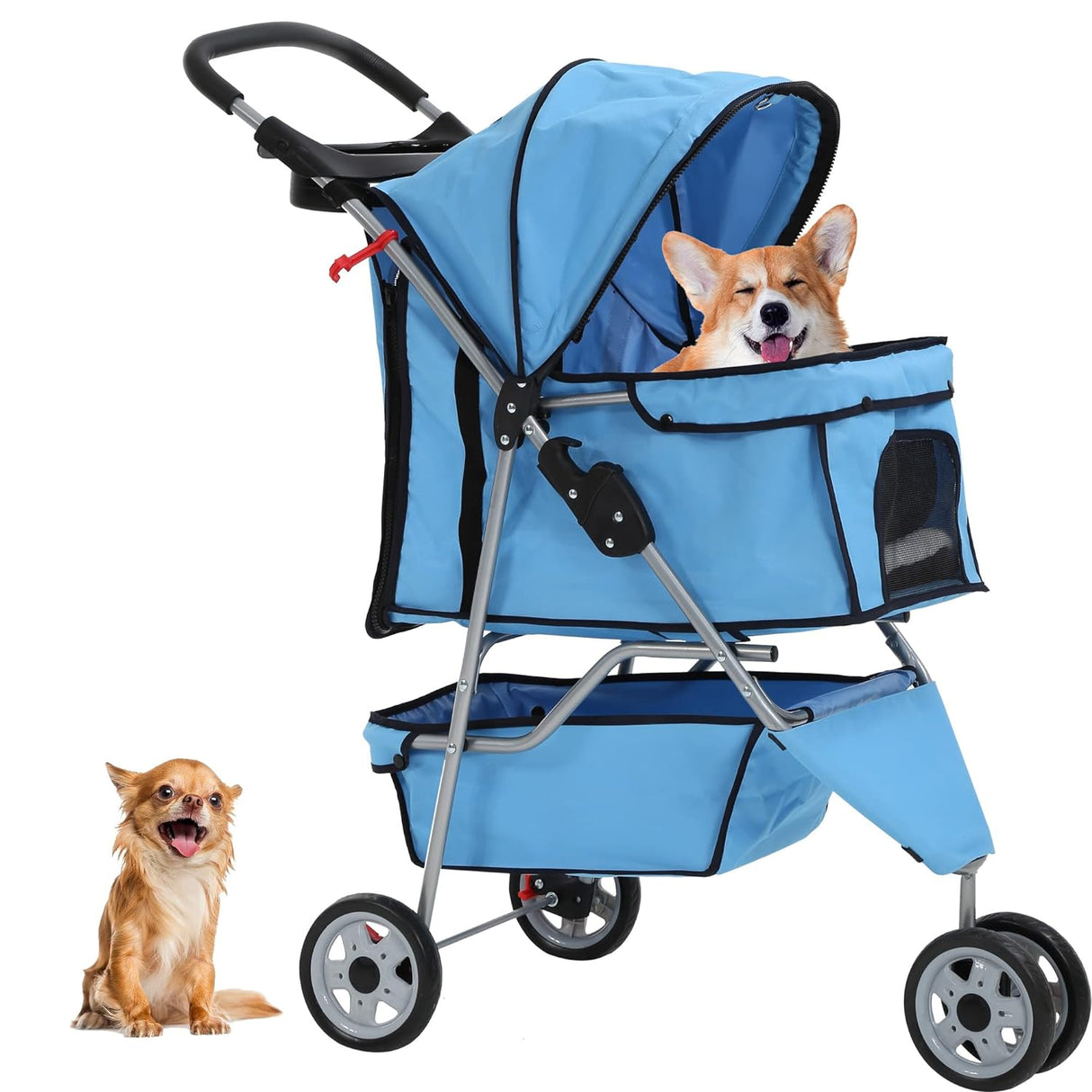 Carrito para perros, 3 ruedas, plegable, con canasta, modelo jogger