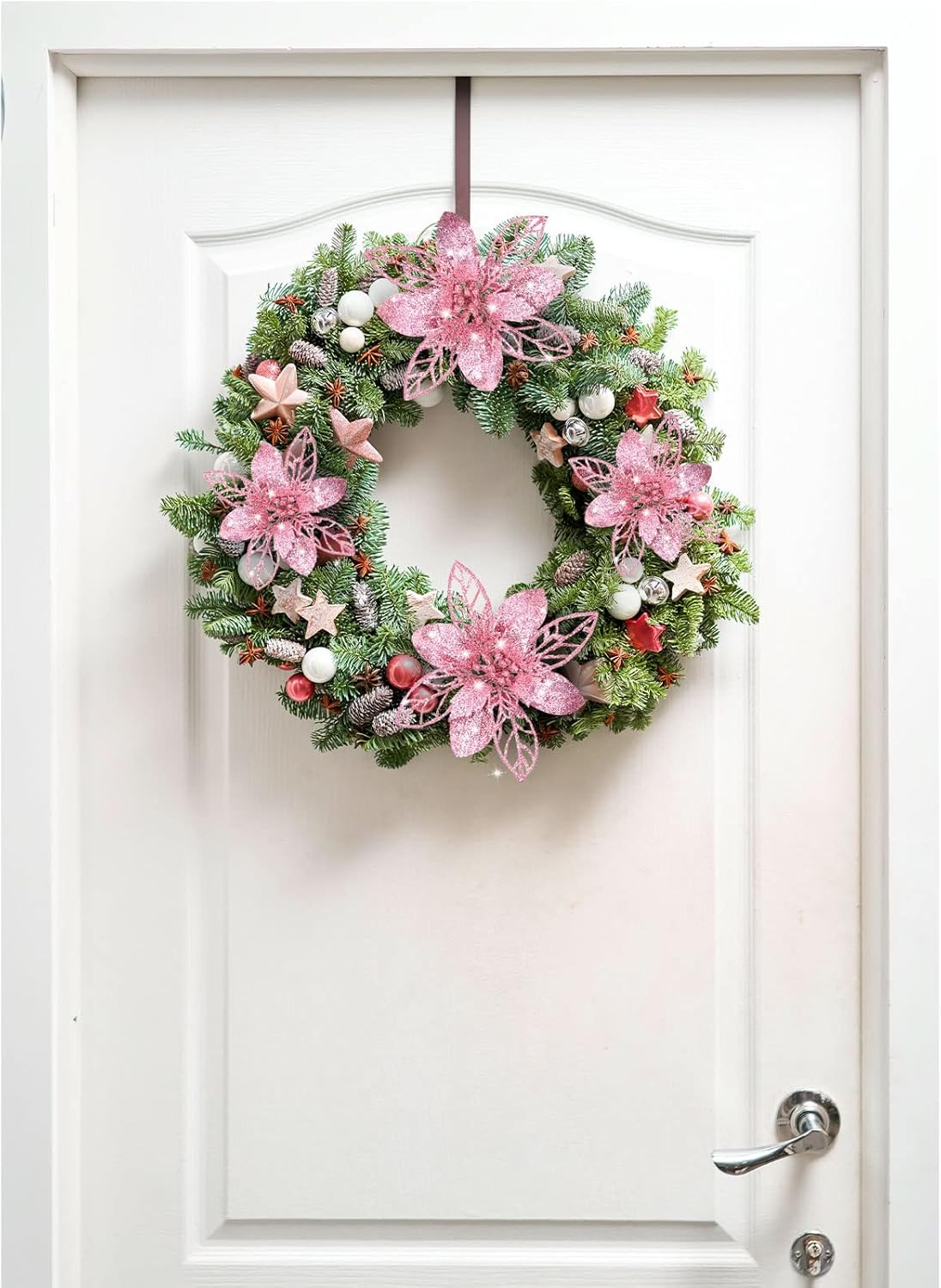 Flores Poinsettia Artificiales Boao 24 Piezas Decoración Navidad