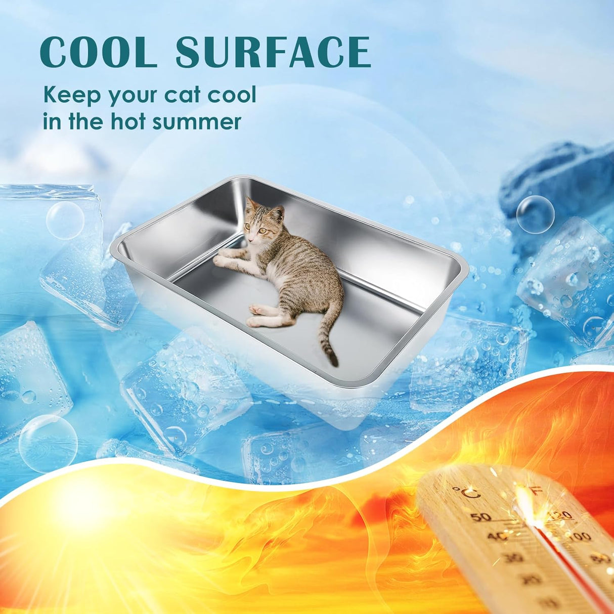 Caja de arena de acero inoxidable para gatos IKITCHEN