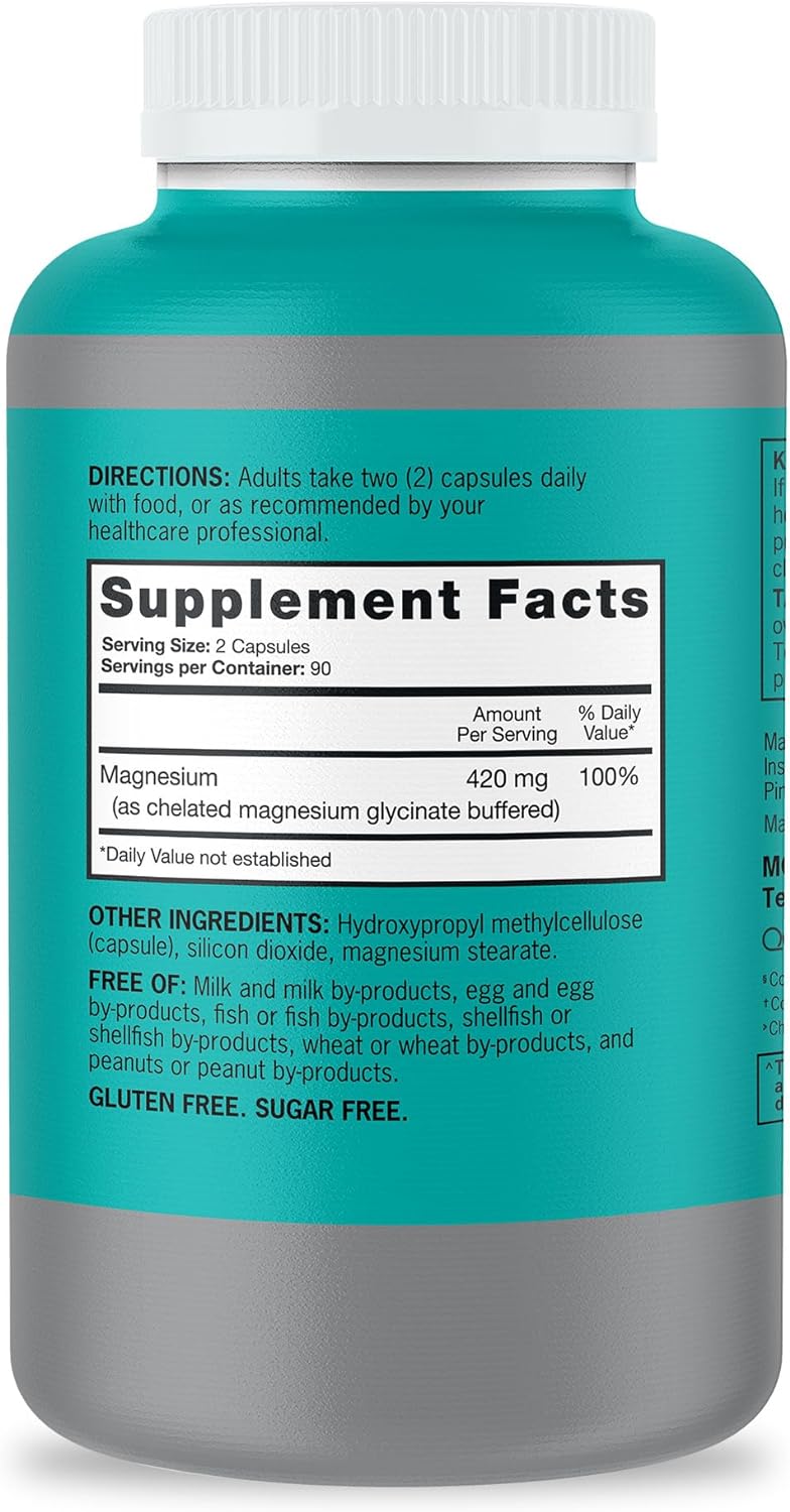 Suplemento de Magnesio Qunol 420mg, Alta Absorción, 180 Caps.