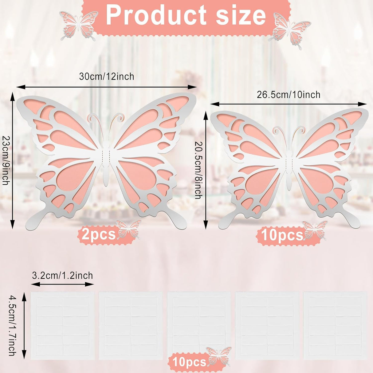 Decoraciones de Mariposas 3D para Fiesta, Set de 12 Pcs
