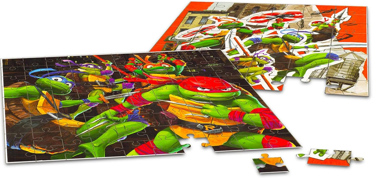 Rompecabezas Tortugas Ninja para Niños - 48 y 100 Piezas, Stickers
