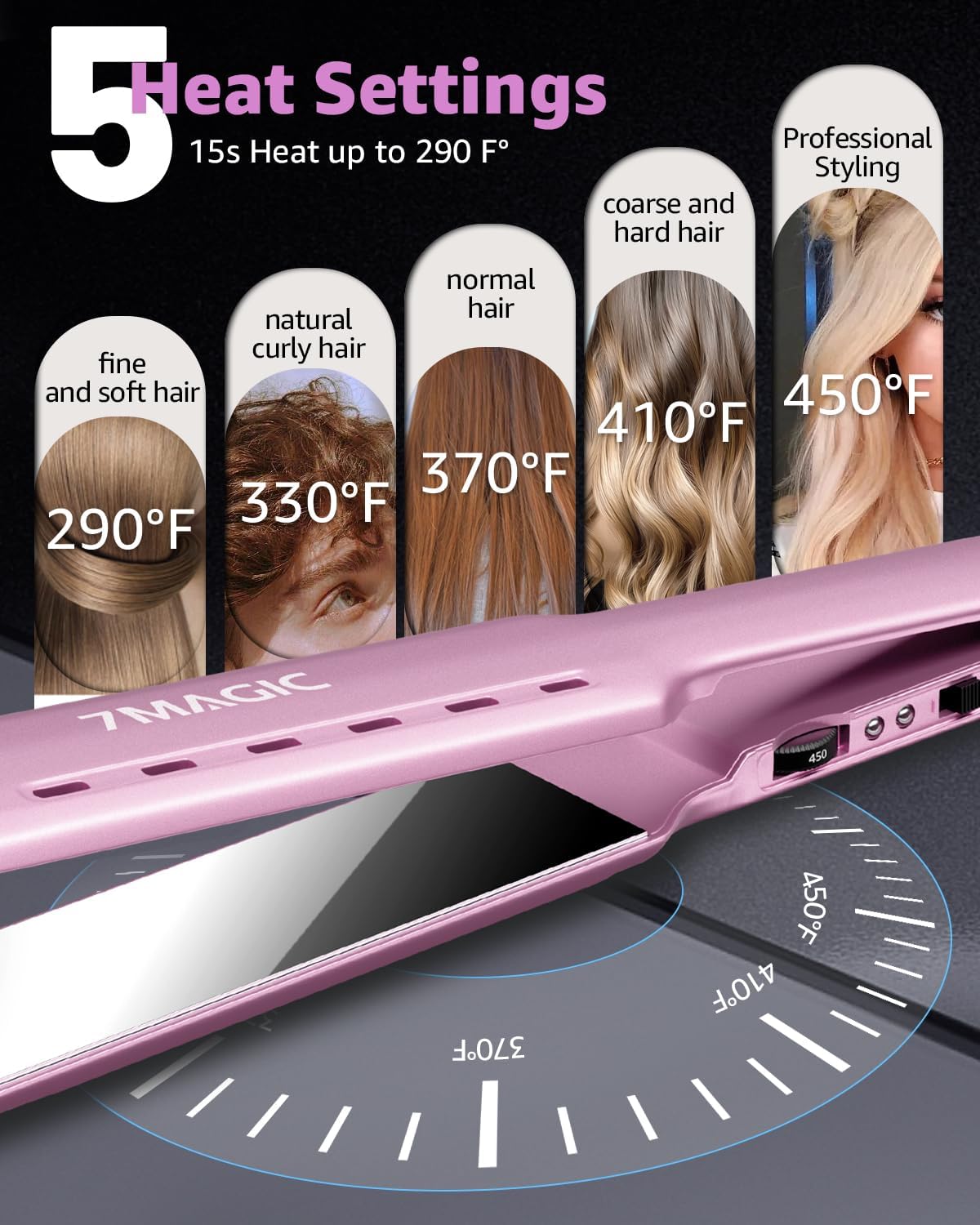 Plancha de cabello 7MAGIC Nano Titanium, 1.7 ancha, 5 temp.