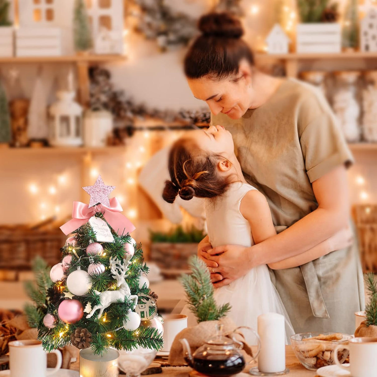 Árbol de Navidad Mini 18 ANMINY con Luces LED y Adornos