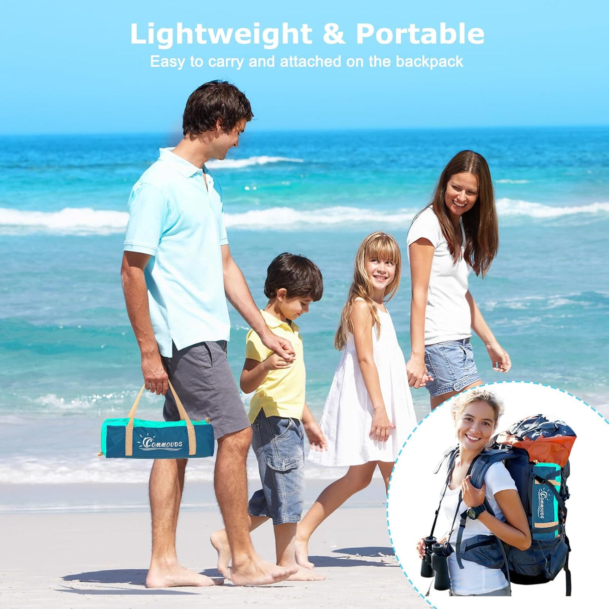 Tienda de playa con protección solar UPF 50+, fácil de usar