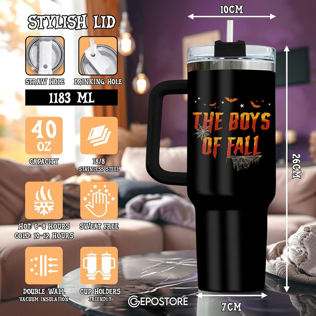 Taza de Acero Inoxidable con Asa para Amantes del Cine, 40 oz