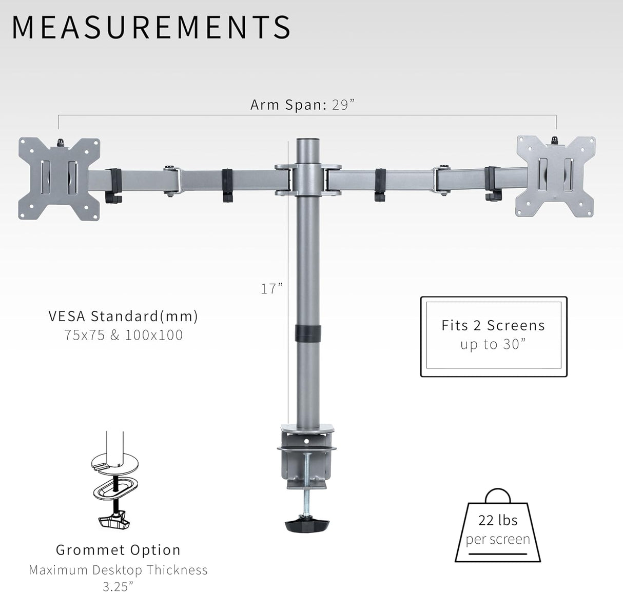 Soporte Doble para Monitores VIVO, Ajustable, STAND-V002