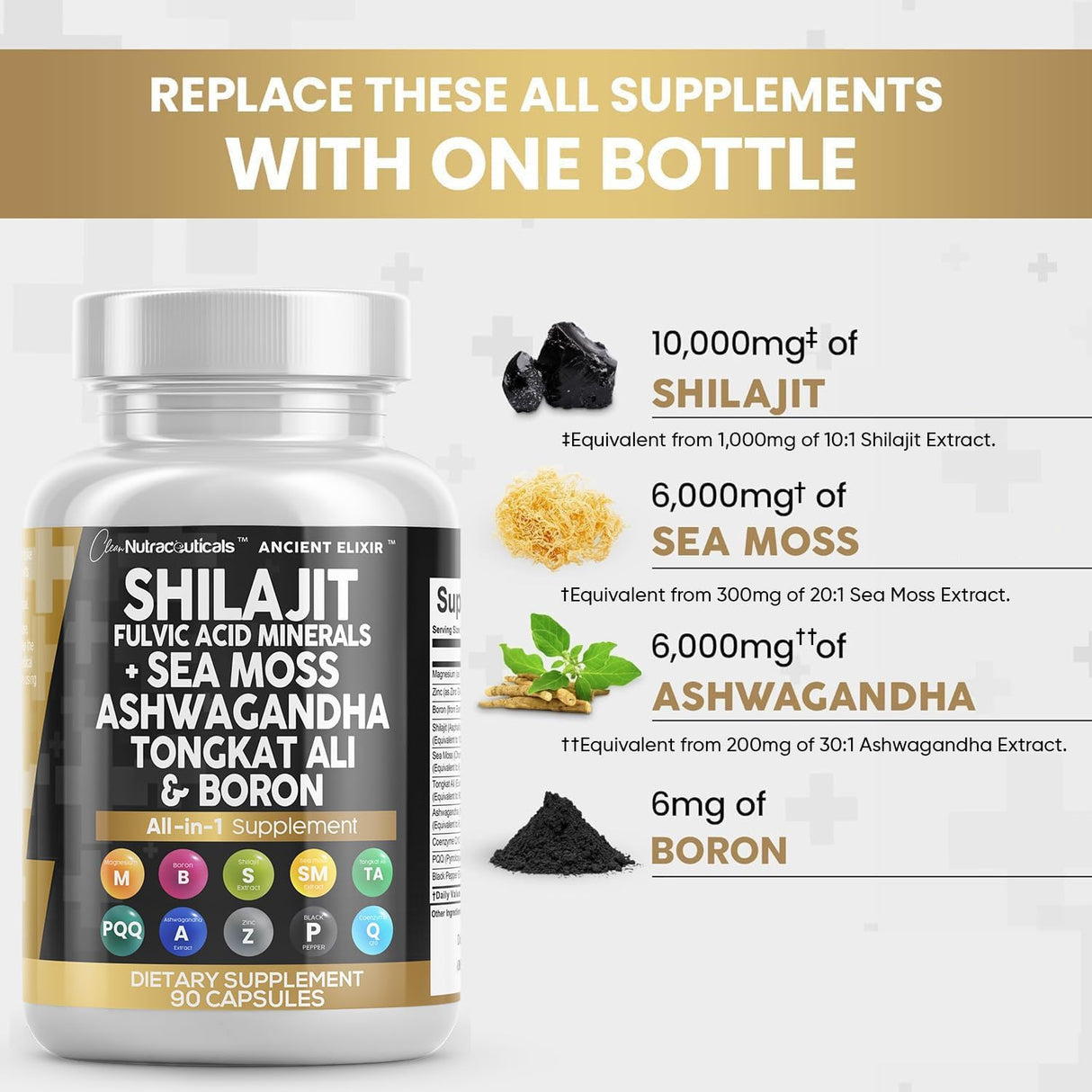 Suplemento Shilajit Clean Nutraceuticals 10,000mg 90 Cápsulas
