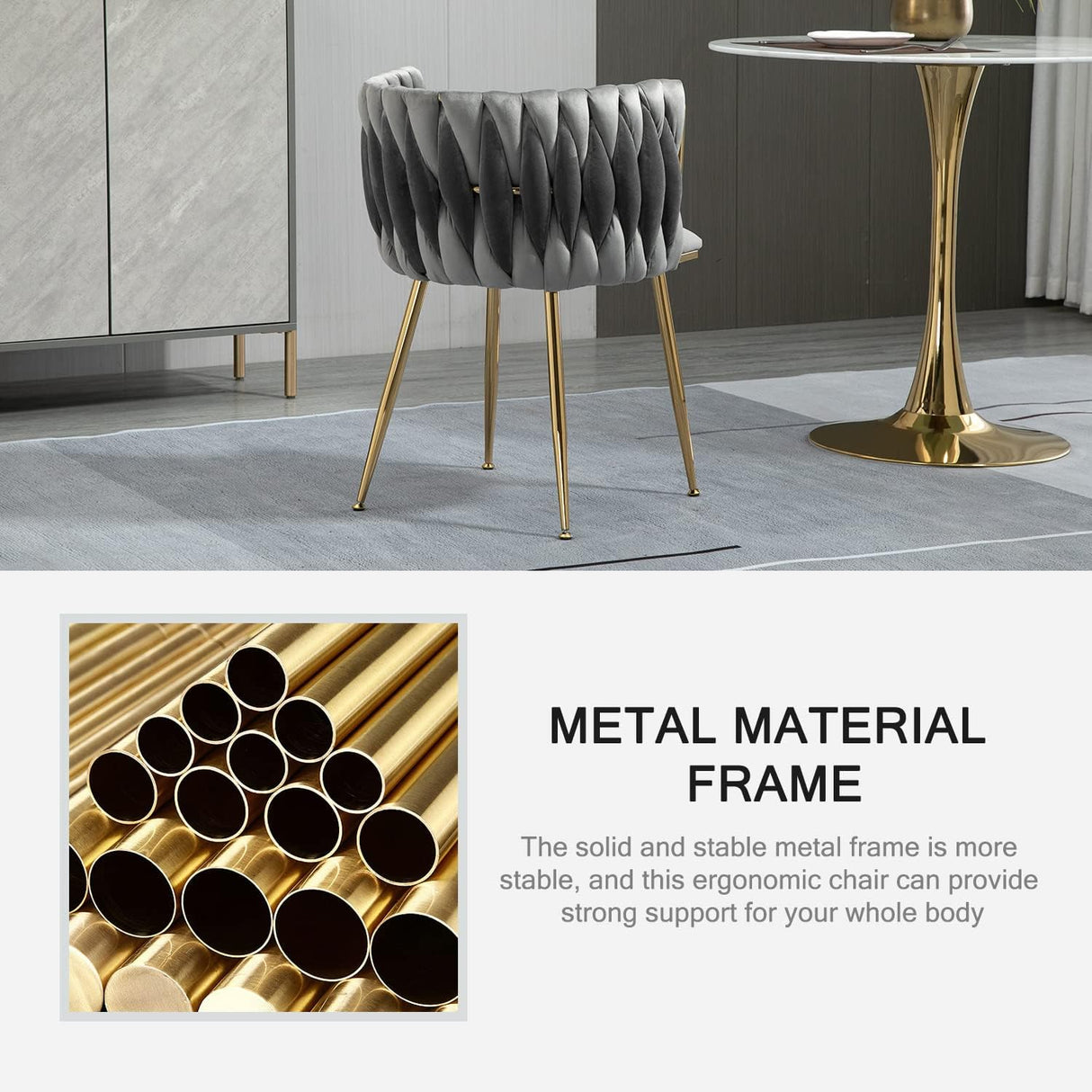 Nrizc Juego de 2 sillas de comedor tejidas modernas gris