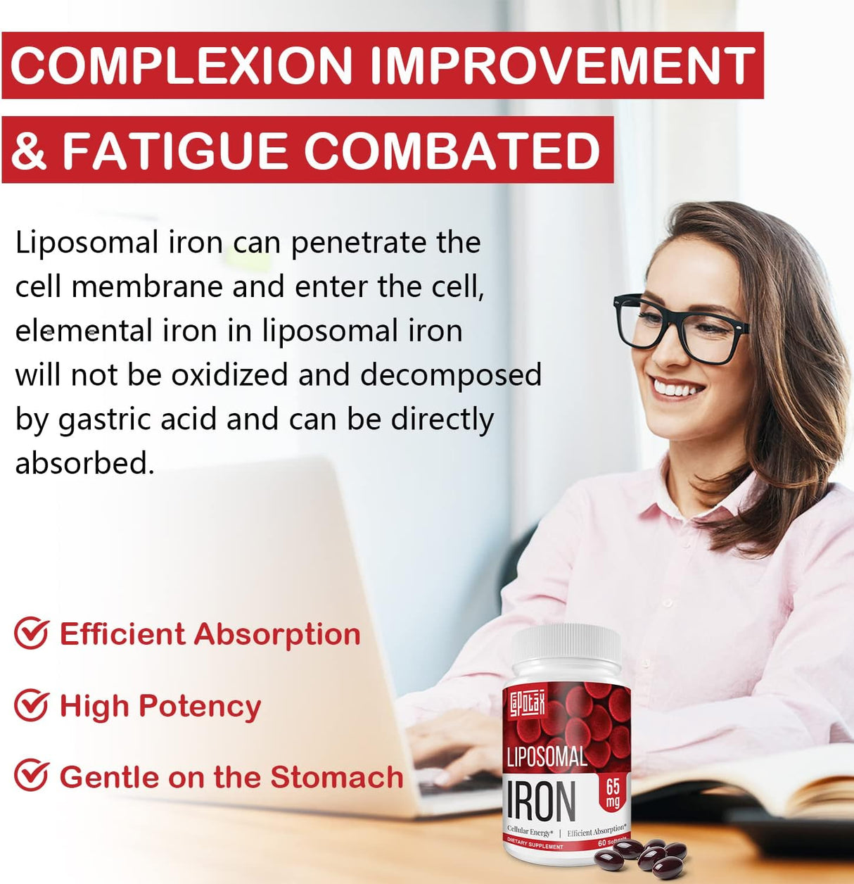 Suplemento liposomal de hierro Fe para mujeres 65 mg