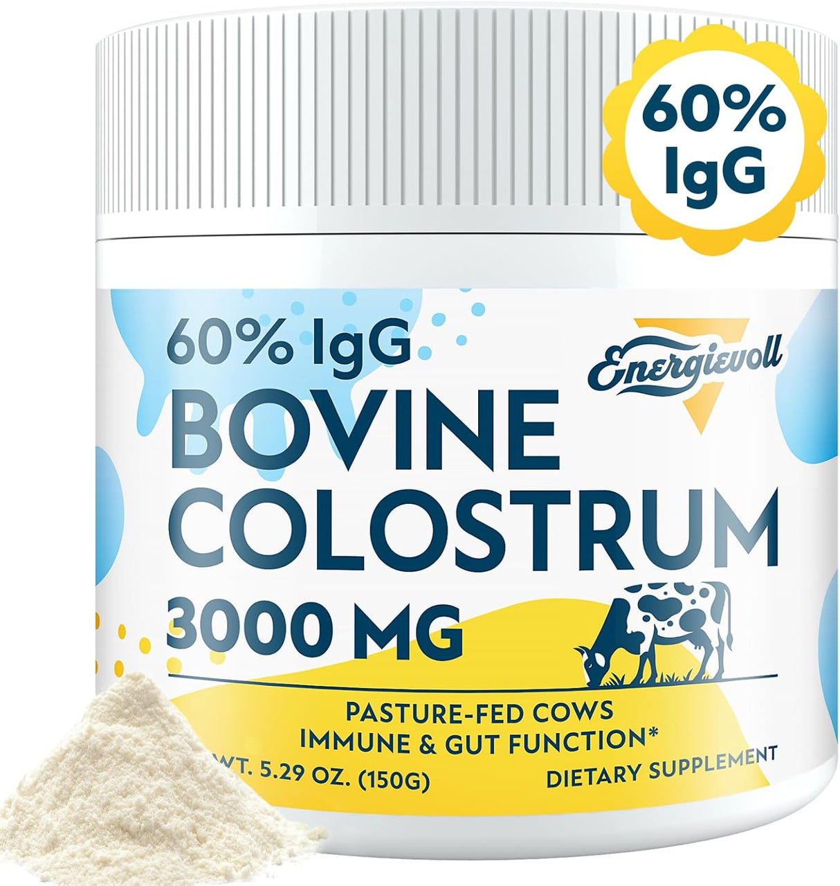 Suplemento de Colostro Bovino 3000 mg 60% IgG, 50 Porciones