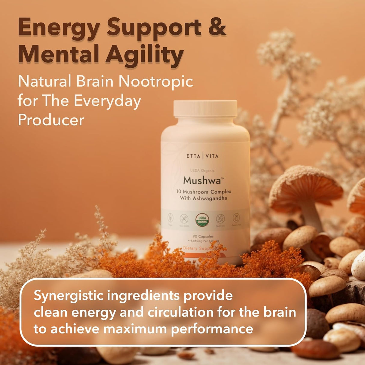 Suplemento Orgánico con Melena de León y Hongos Adaptógenos