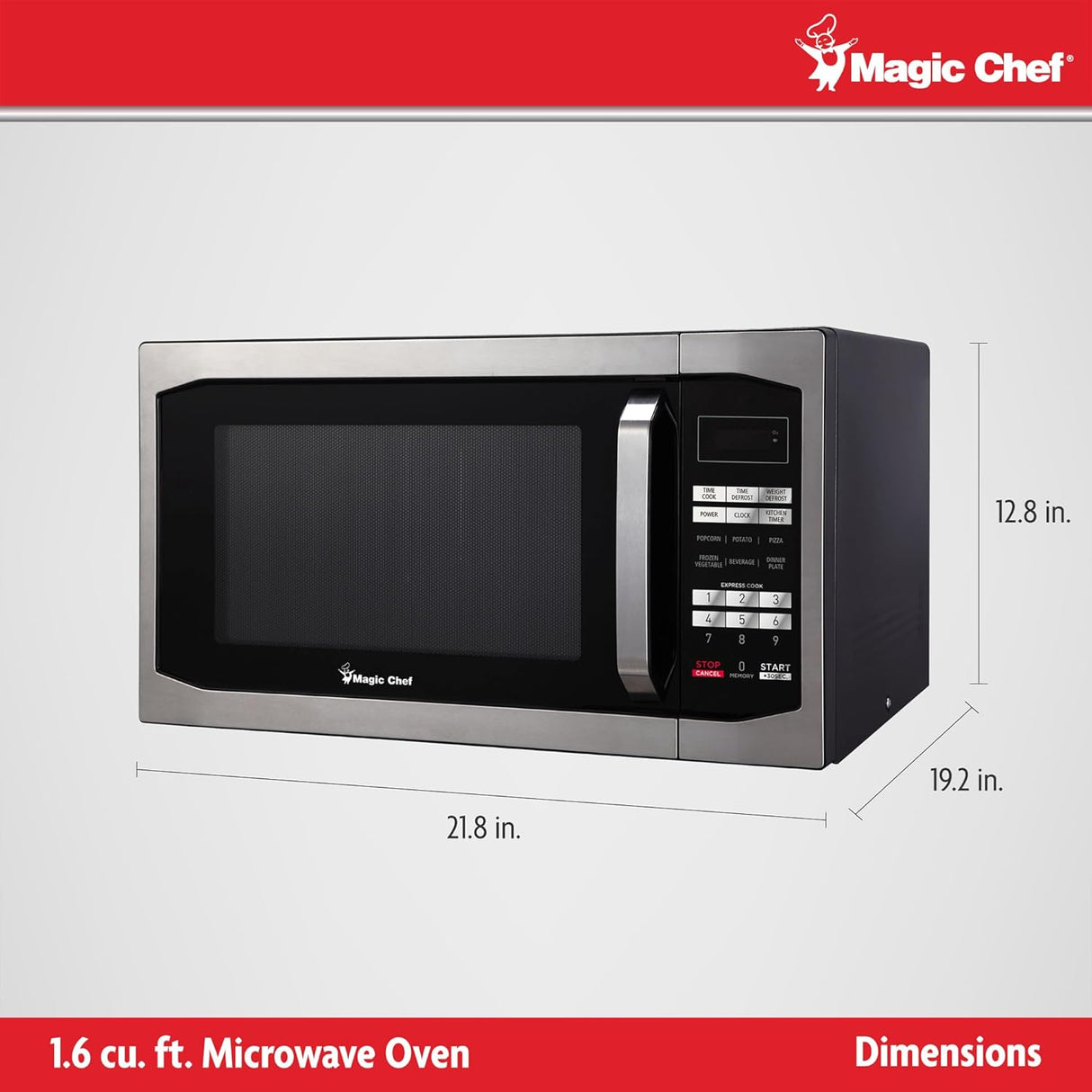 Microondas Magic Chef 1.6 Cu Ft 1100W, 10 Niveles, MCM1611ST
