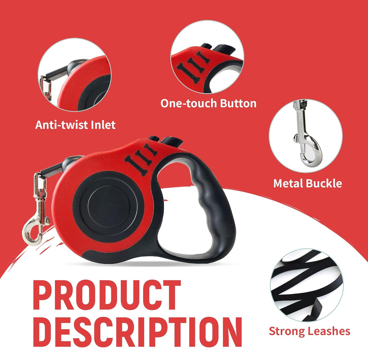 Correa Retráctil Automática para Perro, Mango Antideslizante