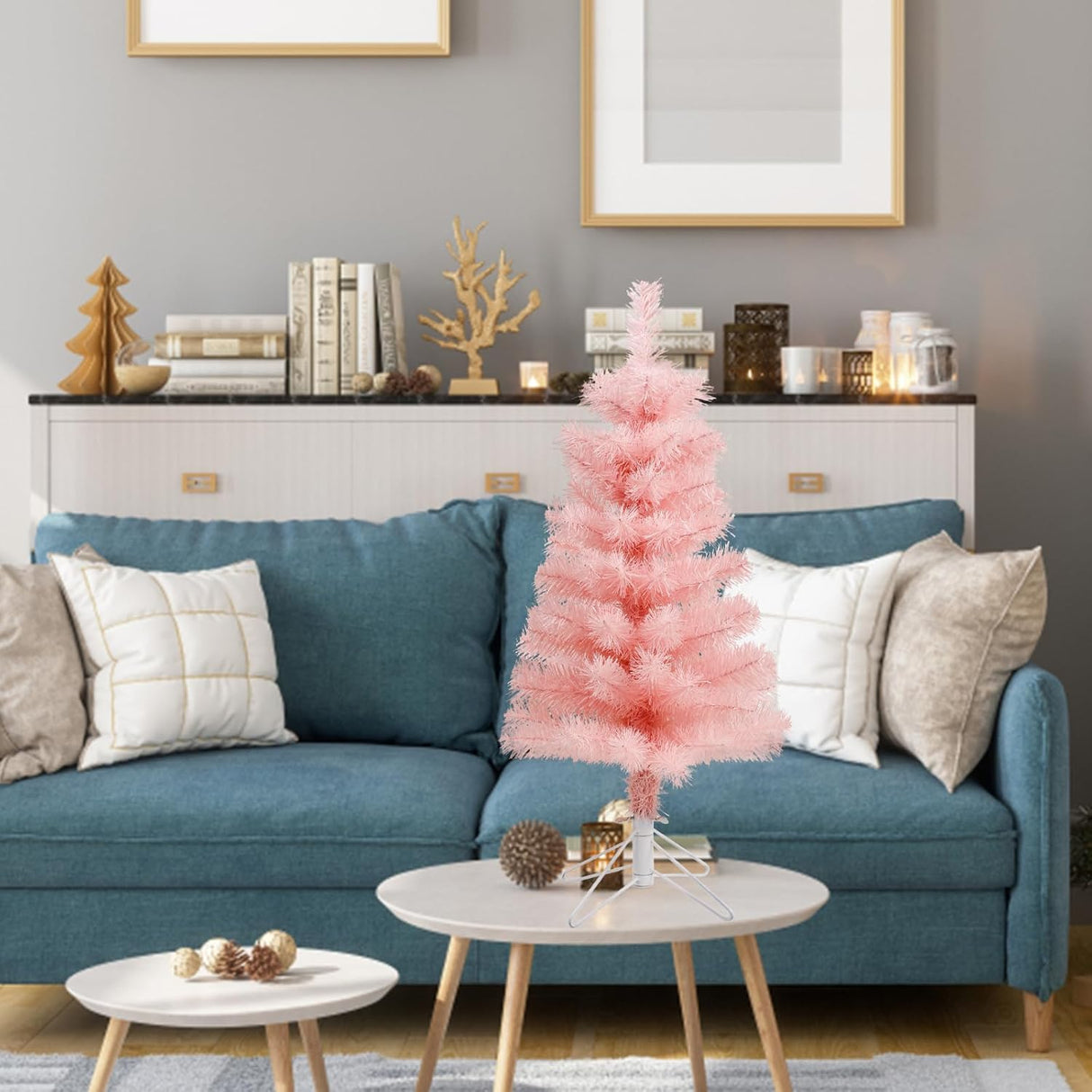 Árbol de Navidad Artificial de Mesa, Plegable con Soporte Metálico