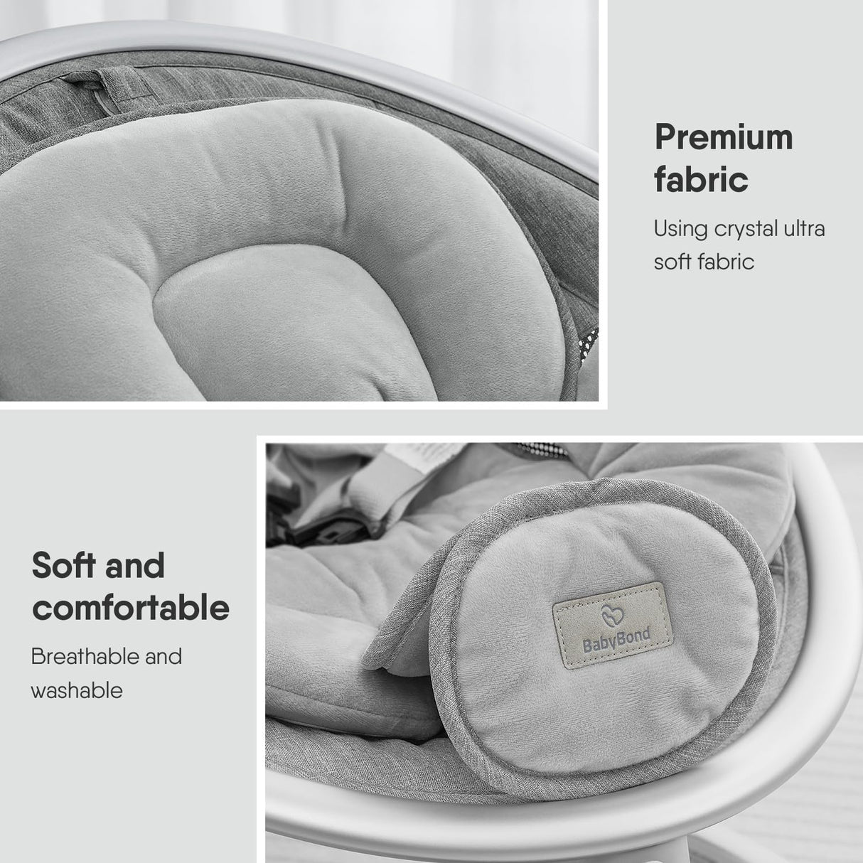 Columpios para bebés BabyBond Baby Swing, columpio infantil con altavoz de música Bluetooth, 3 posiciones de asiento, cinturón de arnés de 5 puntos, control remoto, columpio portátil para bebé para