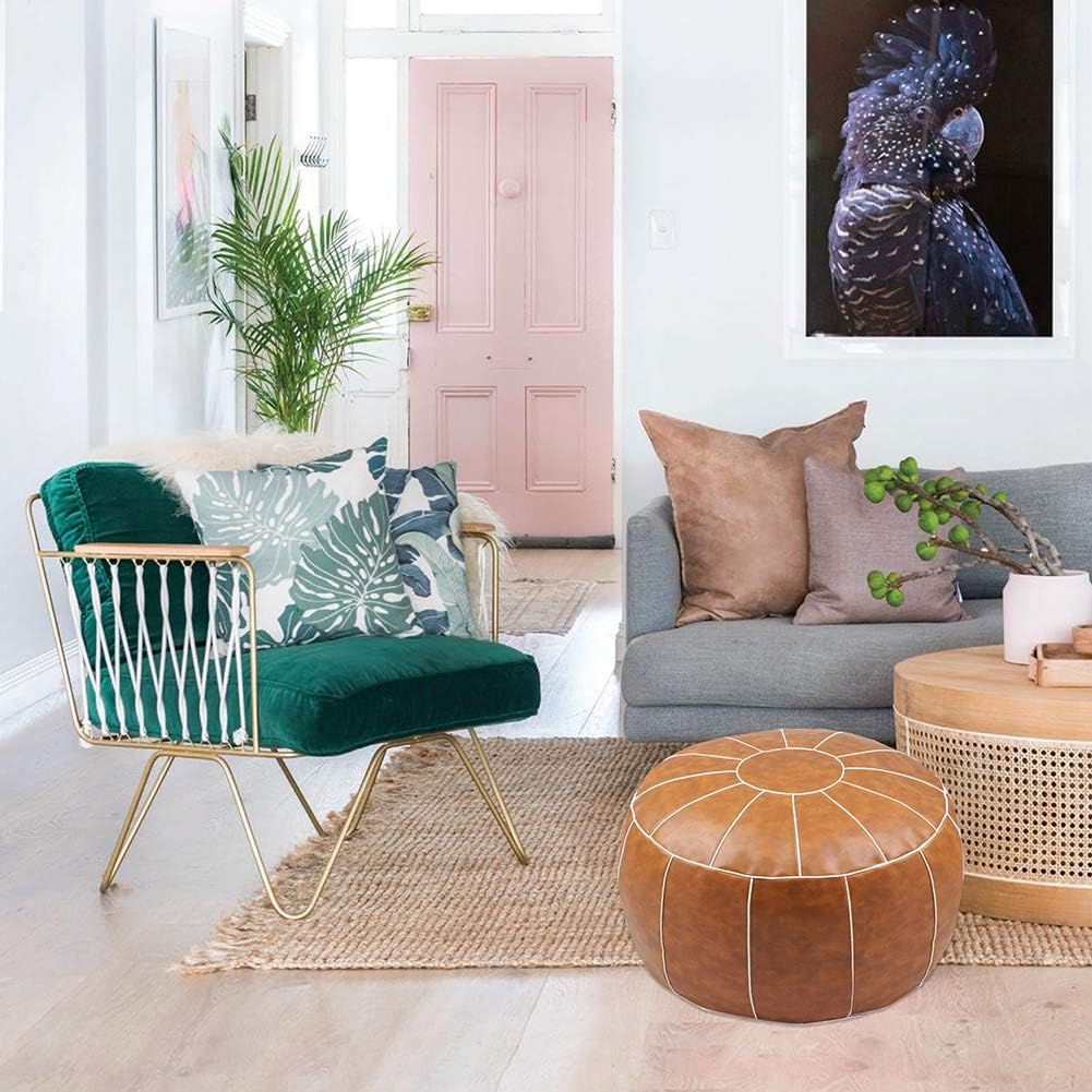 Puf Decorativo Redondo de Cuero sin Relleno para Descansar