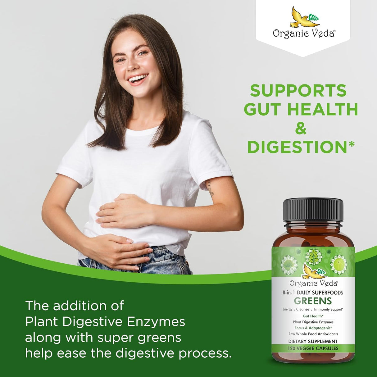 Cápsulas de Supergreens con 8 Verduras y Enzimas Digestivas