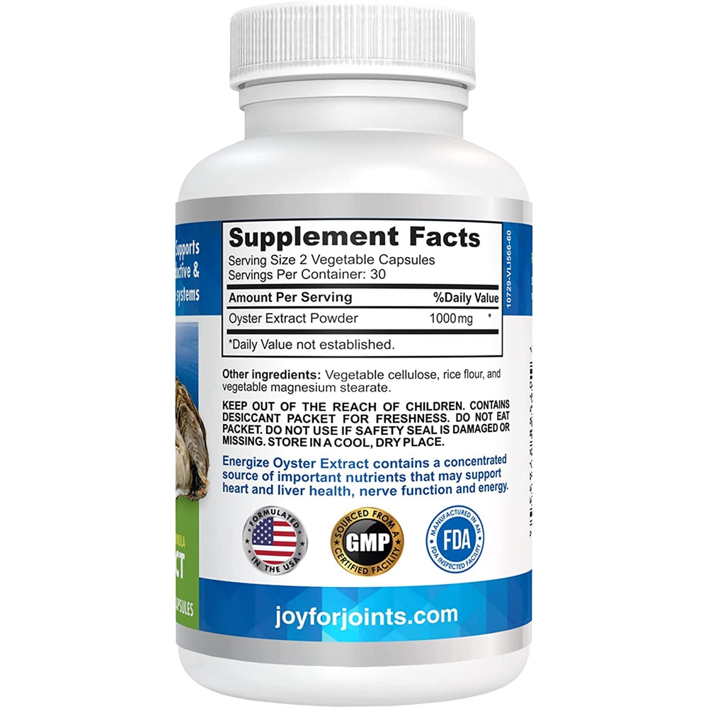 Suplemento Extracto de ostra Energize concentrado 500 mg 60u