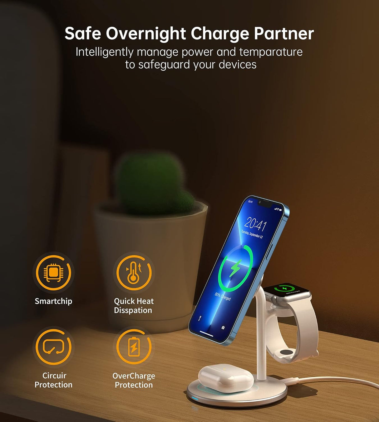 Cargador o Estación de carga inalámbrica 3 en 1 blanco