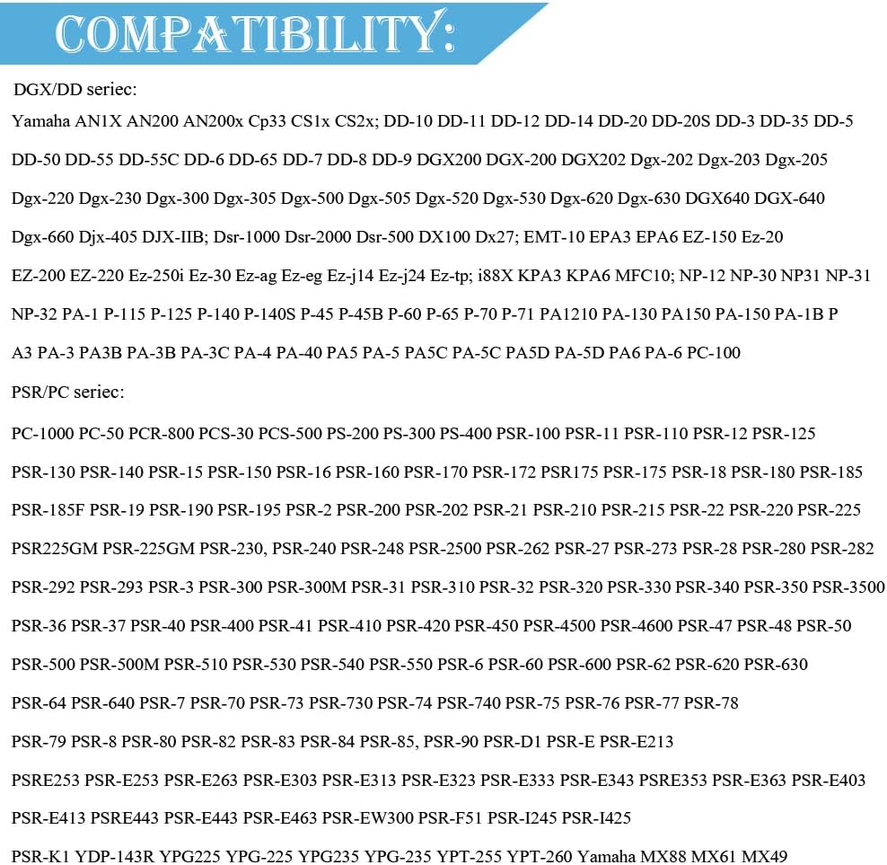 Adaptador 12V Yamaha para teclados PSR, YPG, YPT, DGX, EZ